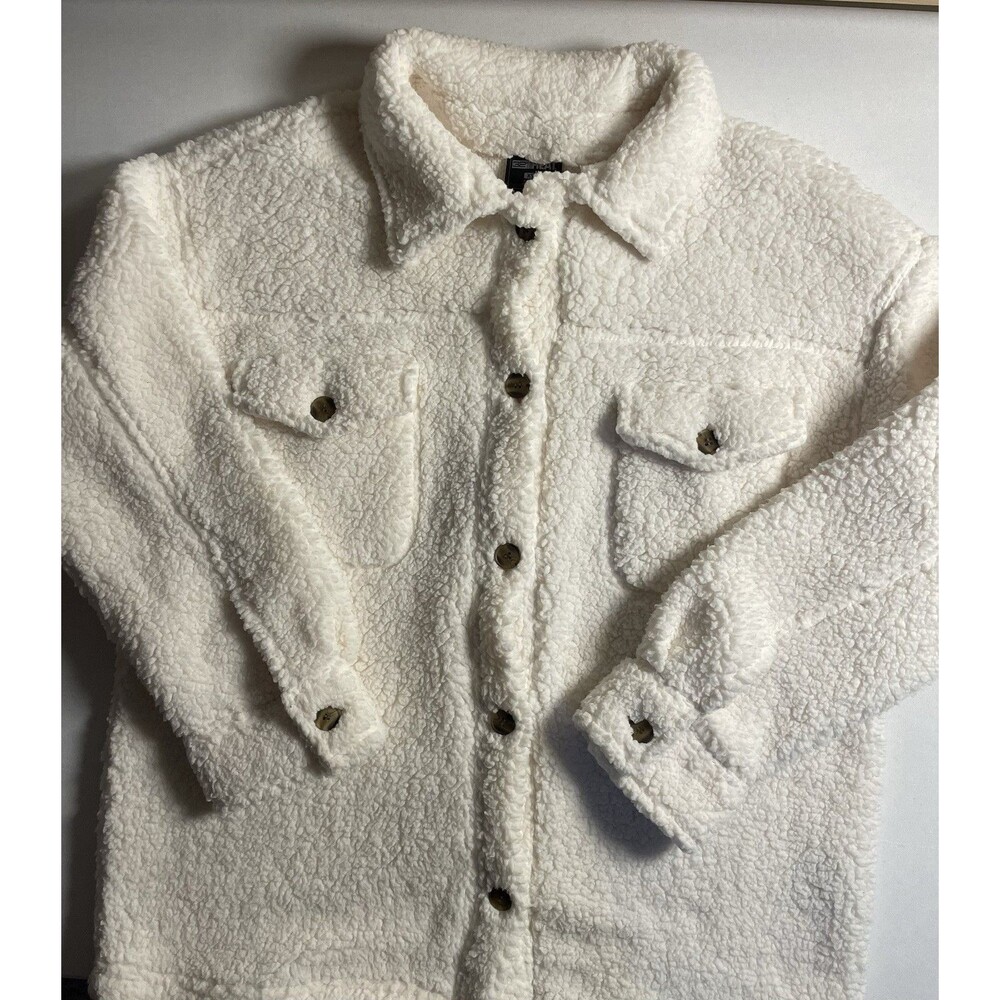 32 Degrees Heat Jacket Women’s Ivory Sherpa Shirt Jacket Oversized Size XS/S